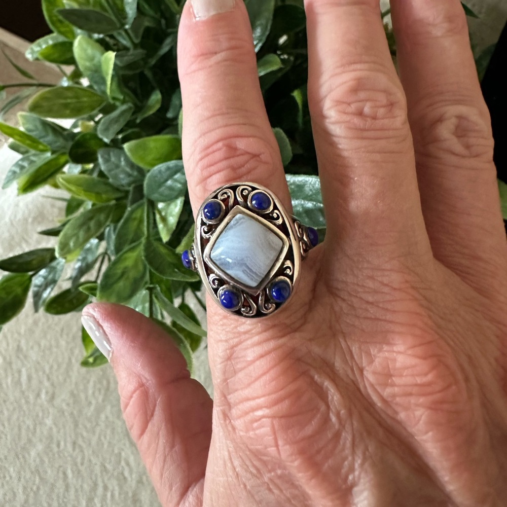 Jay King Lapis and Blue Lace Ring Size 8